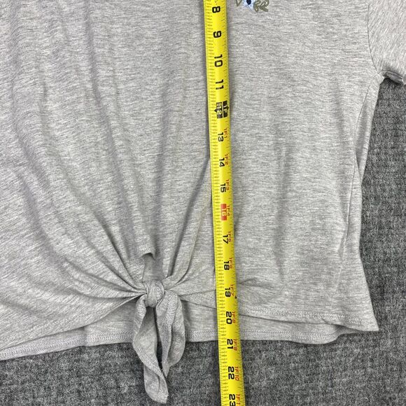 Women Only Shirt Womens Large Gray Tie-Front Embroidered‎ Top Floral Cropped - Picture 8 of 9